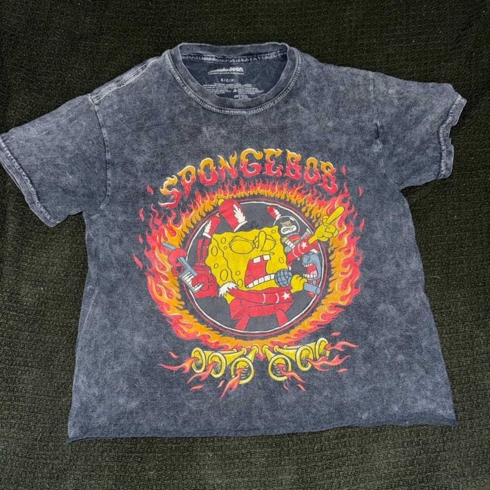 Nickelodeon Spongebob Acid Wash Graphic Crop Tee